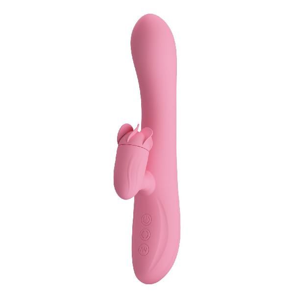 Розовый вибратор-кролик Gina с клиторальной щеточкой - 20,5 см. от Baile
