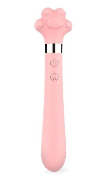 Розовый двусторонний вибромассажер Meow в форме лапки - 21 см. от S-HANDE