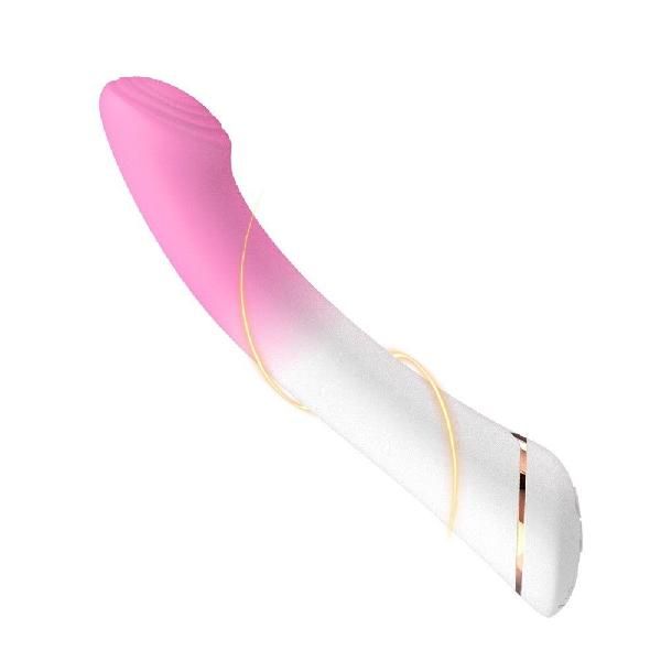 Бело-розовый изогнутый силиконовый вибромассажер - 18,7 см. от Silicone Toys
