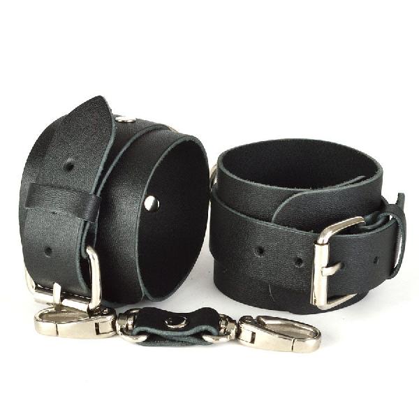 Черные кожаные наручники с пряжками IDEAL от Sitabella