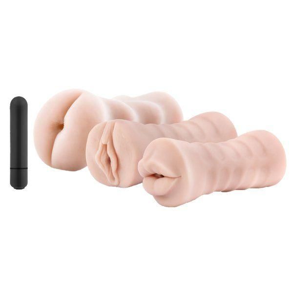 Набор из 3 мастурбаторов и вибропули 3-Pack Self-Lubricating Vibrating Stroker Sleeve Kit от Blush Novelties