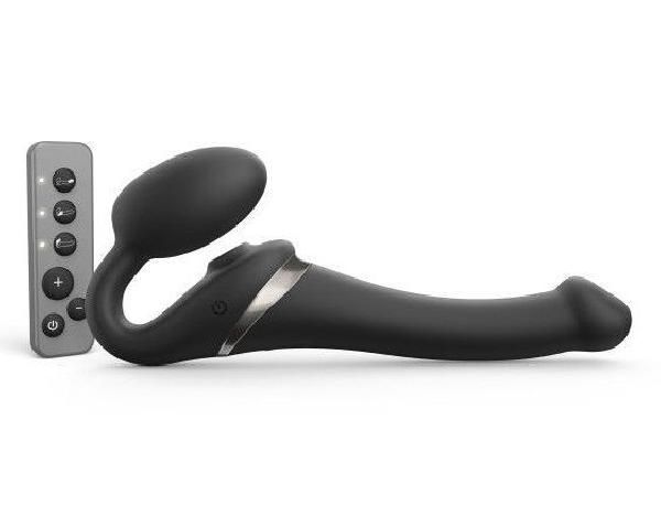 Черный безремневой страпон Multi Orgasm Size S с клиторальной стимуляцией от Strap-on-me