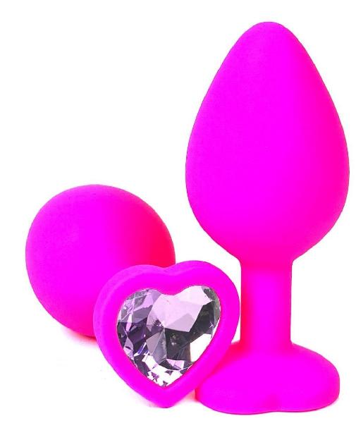 Розовая силиконовая пробка с сиреневым кристаллом-сердечком - 7 см. от Vandersex