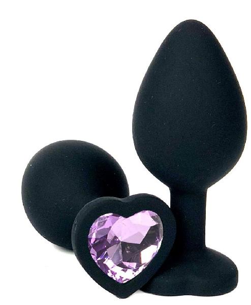 Черная силиконовая пробка с сиреневым кристаллом-сердечком - 8 см. от Vandersex