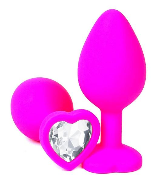 Розовая силиконовая пробка с прозрачным кристаллом-сердцем - 8 см. от Vandersex
