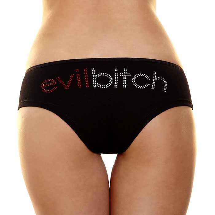 Трусики-слип с надписью стразами Evil bitch от Hustler Lingerie