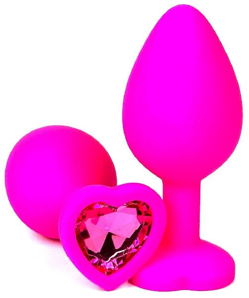Розовая силиконовая пробка с розовым кристаллом-сердечком - 8 см. от Vandersex