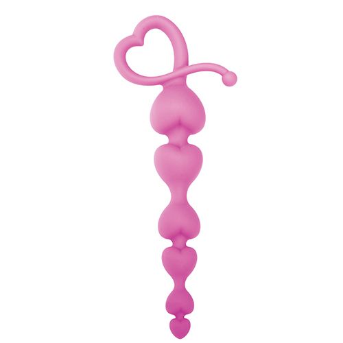 Розовая анальная цепочка с звеньями-сердечками HEARTY ANAL WAND SILICONE - 18 см. от Toyz4lovers