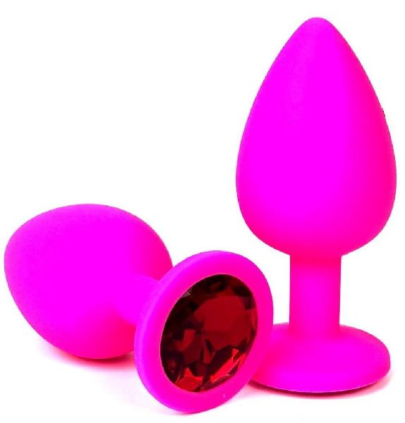 Розовая силиконовая пробка с красным кристаллом - 7 см. от Vandersex