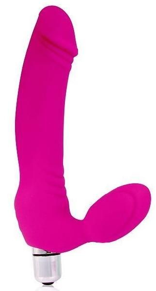 Розовый силиконовый безремневой страпон с вибрацией от Bior toys