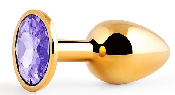 Золотистая анальная пробка с фиолетовым стразом - 7,2 см. от Anal Jewelry Plug