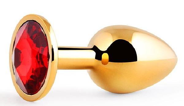 Золотистая анальная пробка с красным стразом - 7,2 см. от Anal Jewelry Plug