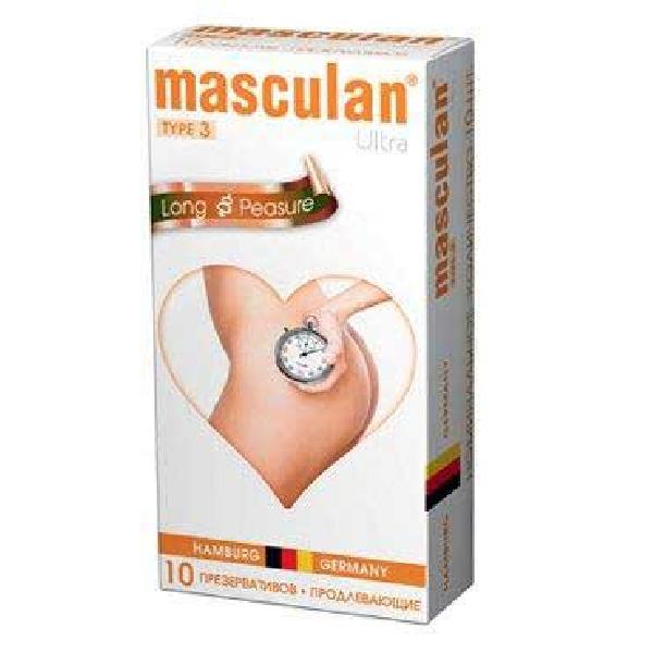 Розовые презервативы Masculan Ultra Long Pleasure с колечками, пупырышками и продлевающим эффектом - 10 шт. от Masculan