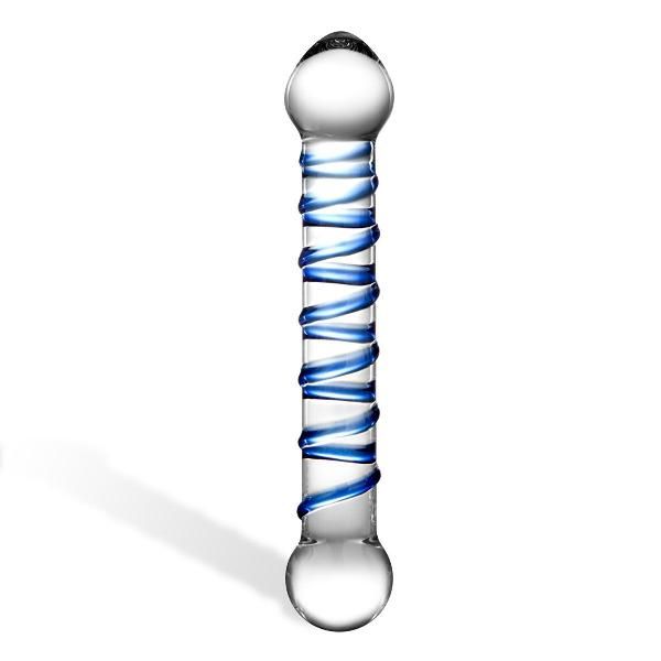 Прозрачный фаллос с голубой спиралью Spiral Dildo - 17 см. от Glas