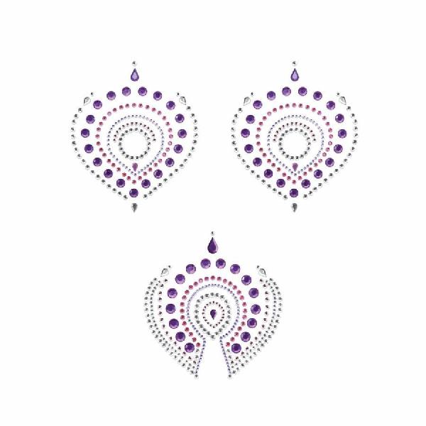 Фиолетово-розовые наклейки на грудь и зону бикини FLAMBOYANT от Bijoux Indiscrets