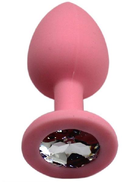 Розовая анальная пробка с прозрачным кристаллом - 7,4 см. от Eroticon