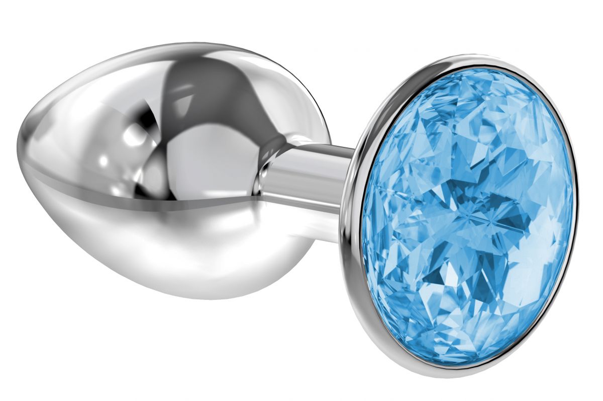Малая серебристая анальная пробка Diamond Light blue Sparkle Small с голубым кристаллом - 7 см. от Lola toys