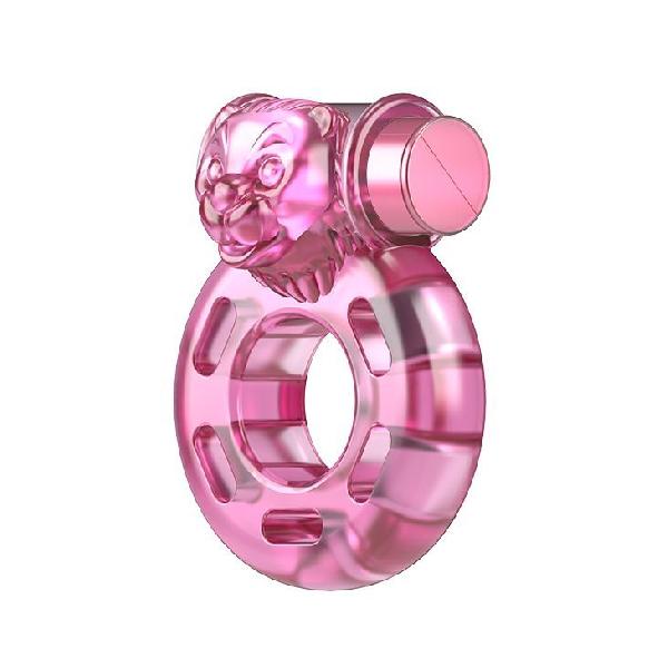 Розовое эрекционное виброкольцо Pink Bear от Baile