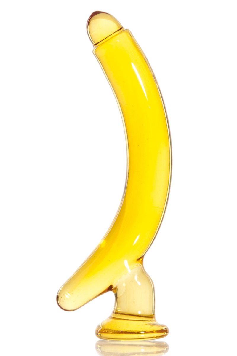 Жёлтый стимулятор-банан из стекла - 16,5 см. от Sexus Glass