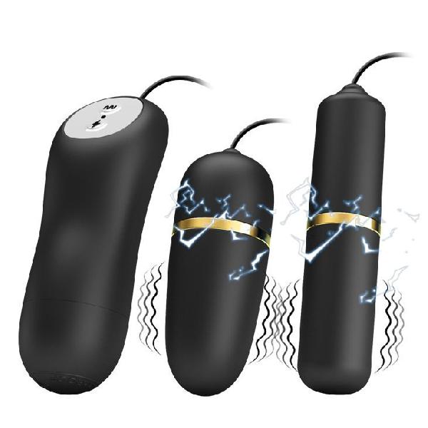 Черный проводной набор с электростимуляцией: виброяйцо и вибропуля от Baile