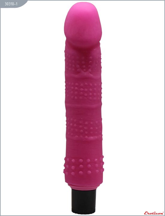 Розовый вибратор из ультраскин с точками по всей длине - 24 см. от Eroticon
