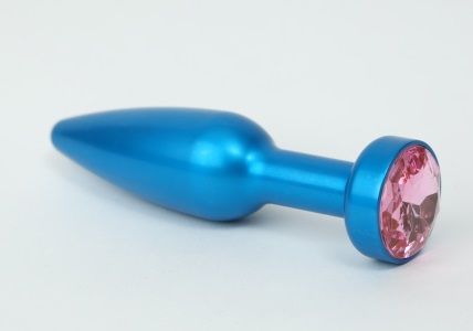 Большая синяя анальная пробка с розовым стразом - 11,2 см. от 4sexdreaM