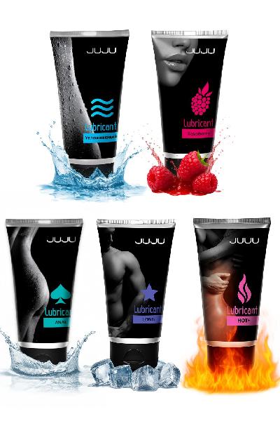 Набор из 5 лубрикантов JUJU (увлажняющий, Hot+, Long, Anal, малина) от JuJu