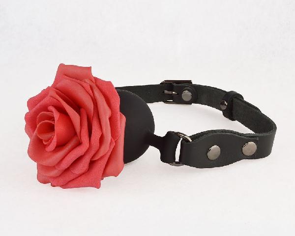 Черный кляп-шар с розой от Sitabella