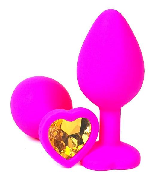 Розовая силиконовая пробка с оранжевым кристаллом-сердцем - 8 см. от Vandersex