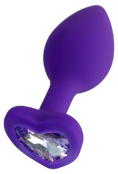 Фиолетовая анальная втулка Diamond Heart с прозрачным кристаллом - 7 см. от ToyFa