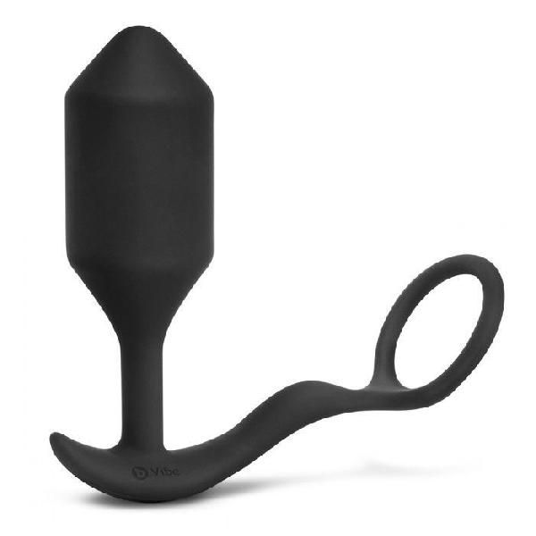 Черная анальная вибропробка с эрекционным кольцом Vibrating Snug   Tug XL от b-Vibe