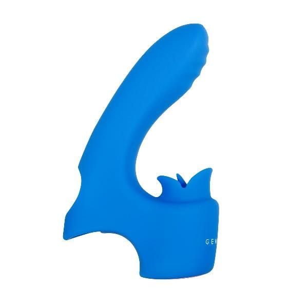 Синяя вибронасадка на палец с подвижным язычком Flick It от Gender X