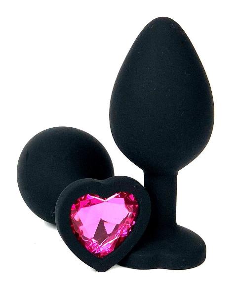 Черная силиконовая пробка с розовым кристаллом-сердцем - 8 см. от Vandersex