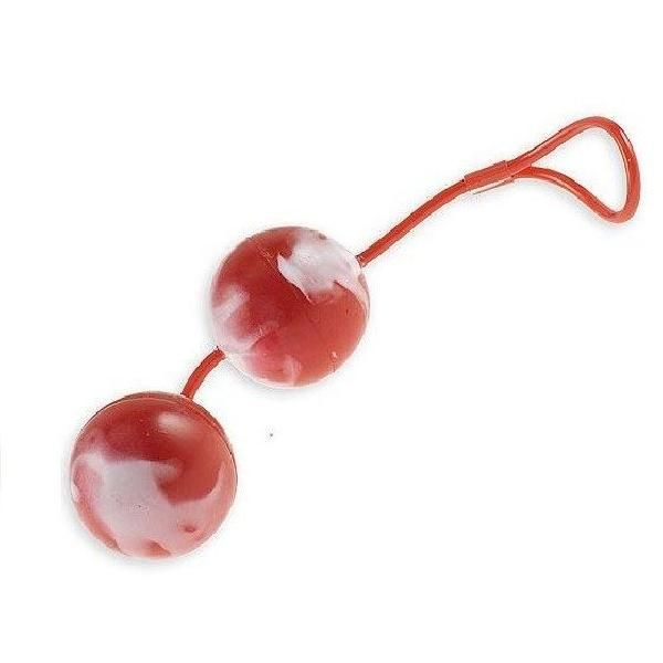 Красно-белые вагинальные шарики  со смещенным центром тяжести Duoballs от Seven Creations