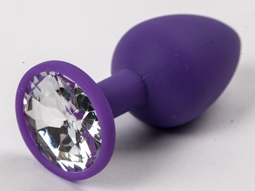 Фиолетовая силиконовая анальная пробка с прозрачным стразом - 7,1 см. от 4sexdreaM