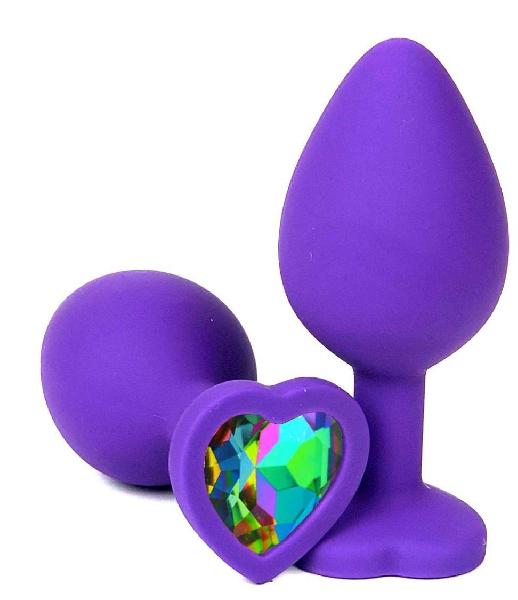 Фиолетовая силиконовая пробка с разноцветным кристаллом-сердечком - 8 см. от Vandersex