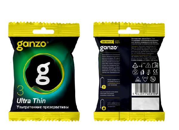 Ультратонкие презервативы Ganzo Ultra thin в мягкой упаковке - 3 шт. от Ganzo