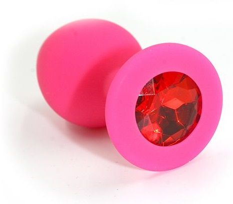 Розовая силиконовая анальная пробка с красным кристаллом - 7 см. от Kanikule