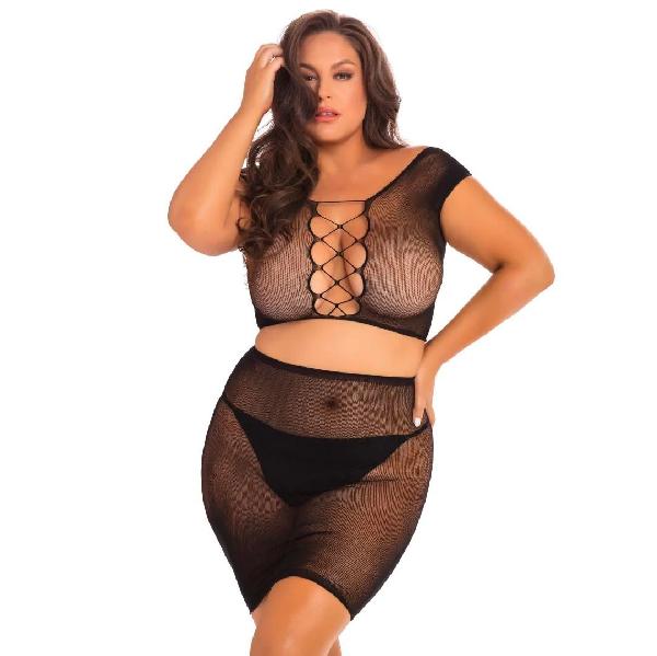 Эротический полупрозрачный комплект plus size Back Story Skirt and Top 2-Piece Set от Rene Rofe