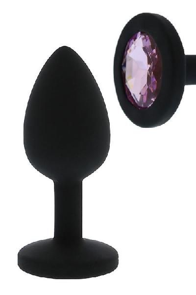 Черная гладкая анальная пробка с розовым кристаллом - 7 см. от Dream Toys