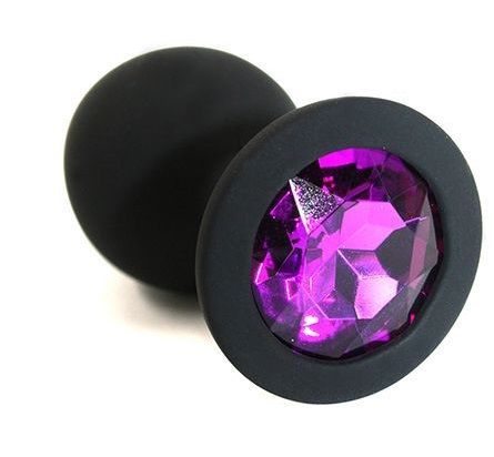 Чёрная силиконовая анальная пробка с темно-фиолетовым кристаллом - 7 см. от Kanikule
