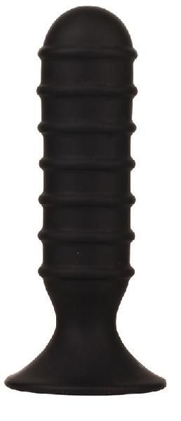 Чёрный силиконовый анальный массажер MENZSTUFF RIBBED TORPEDO DONG - 13 см. от Dream Toys
