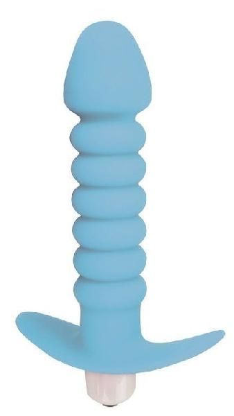 Голубая анальная вибровтулка-елочка с ограничителем - 11,5 см. от Bior toys