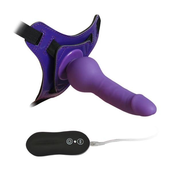 Фиолетовый страпон 10 Mode Vibrations 6.3  Harness Silicone Dildo - 15,5 см. от Howells