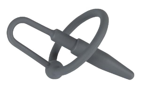 Серый уретральный плаг с силиконовым кольцом под головку Penis Plug от Orion