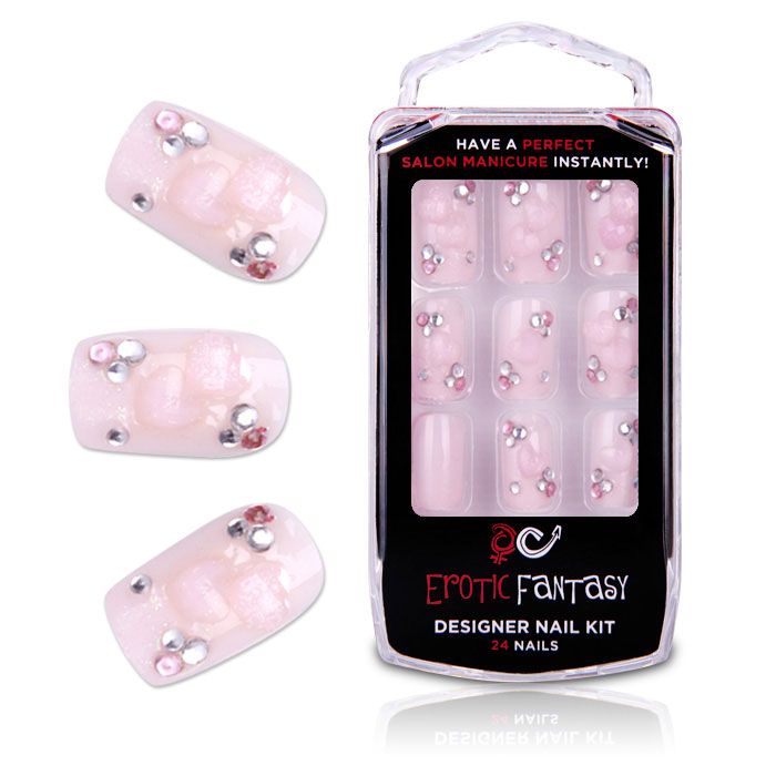 Розовые акриловые типсы с сердцами Romantic Love от Erotic Fantasy