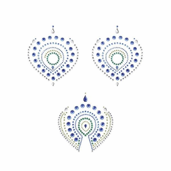 Сине-зеленые наклейки на грудь и зону бикини FLAMBOYANT от Bijoux Indiscrets
