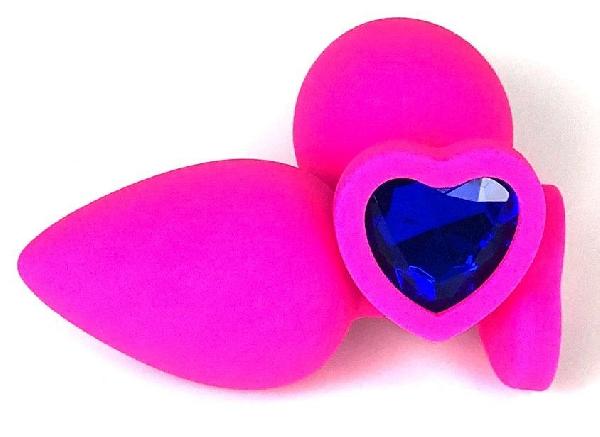 Розовая силиконовая пробка с синим кристаллом-сердцем - 8 см. от Vandersex