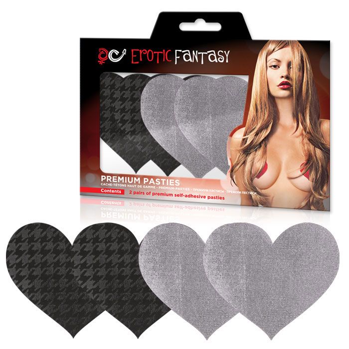 Набор из серебристых и черных с рисунком пэстисов-сердец Private Plane от Erotic Fantasy