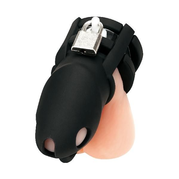 Черная клетка для пениса Silicone Small 2 in Cock Cage With Ball Divider от BlueLine